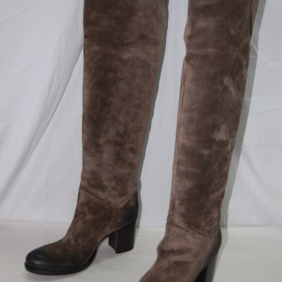 40/US9❤️Made in ITALY Brown Oiled Leather Over the Knee High Heels Tall BOOTS - Picture 7 of 16